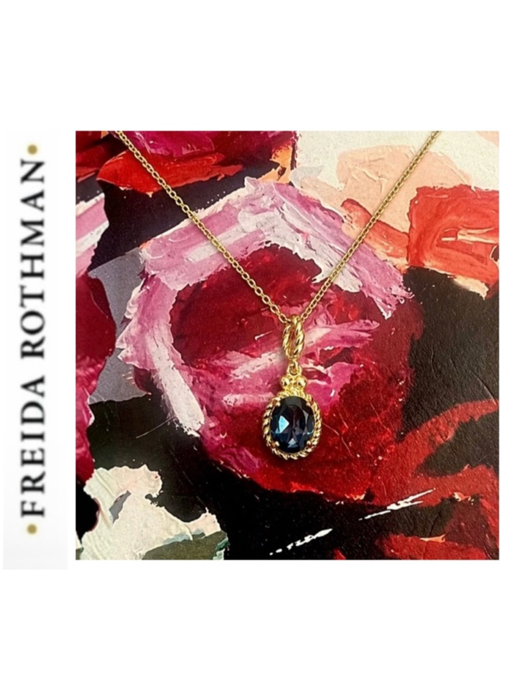 Freida Rothman Genuine London Blue Topaz Cable Bezel Charm Pendant Necklace